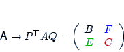 \begin{displaymath}
% latex2html id marker 1048A \to P^\top AQ
=
\left(
\begi...
...\
\textcolor{green}{E}& \textcolor{red}{C}
\end{array}\right)
\end{displaymath}